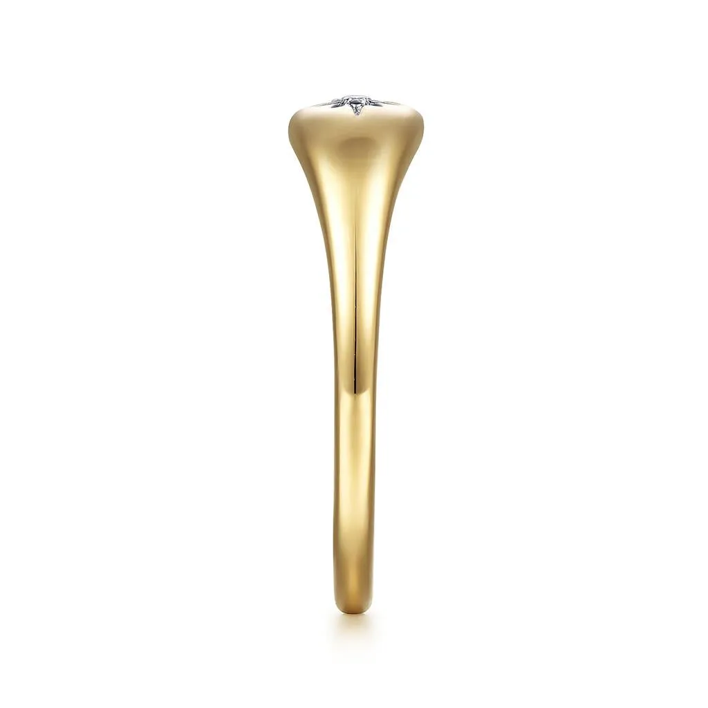 0.02ct Round Diamond Starburst Signet Ring - 14K Yellow Gold
