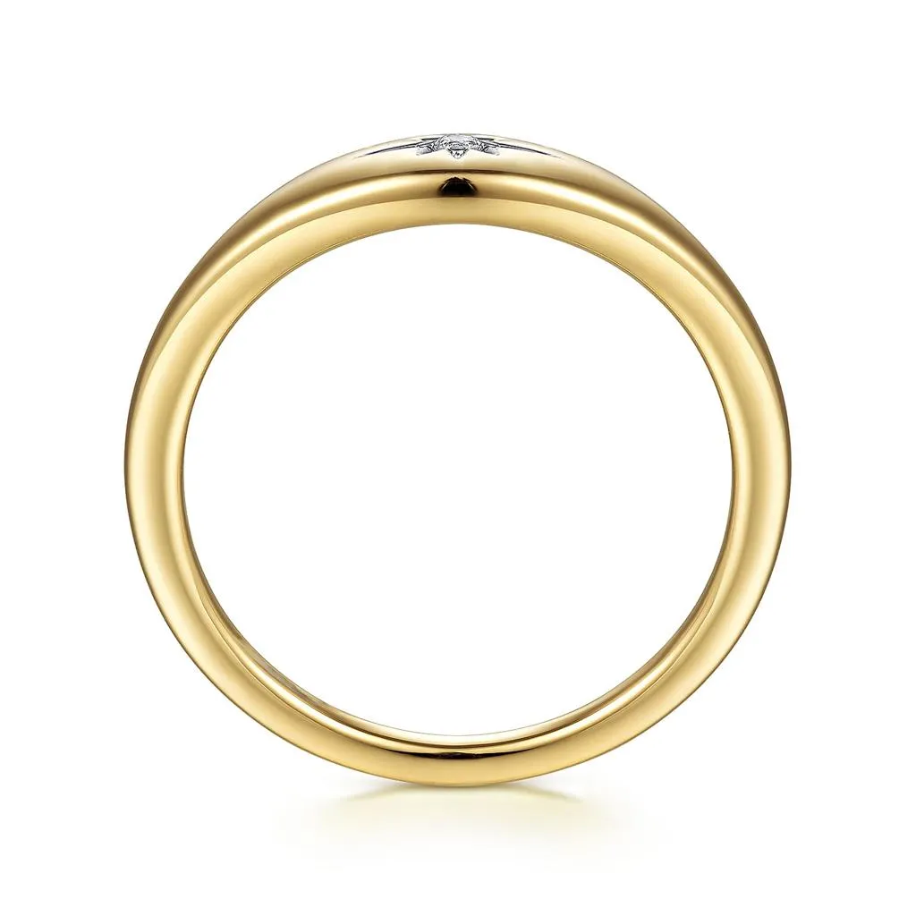 0.02ct Round Diamond Starburst Signet Ring - 14K Yellow Gold