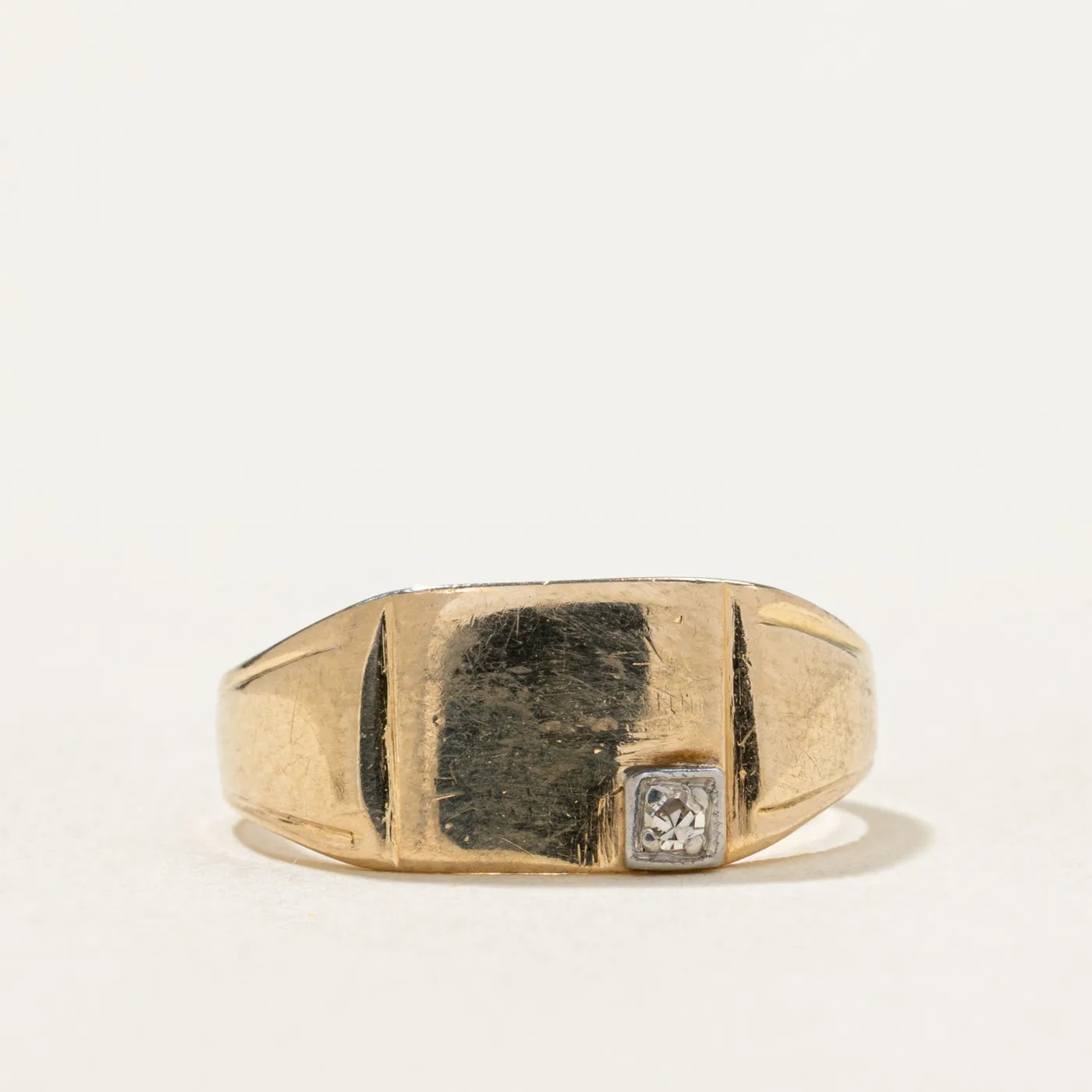 10K Corner Diamond Rectangle Signet Ring | 0.01ct | SZ 5