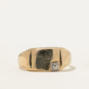 10K Corner Diamond Rectangle Signet Ring | 0.01ct | SZ 5