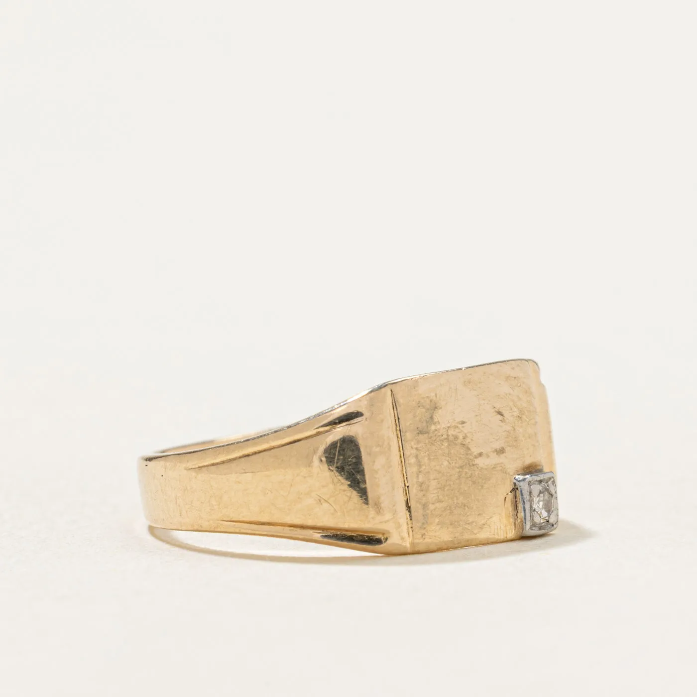 10K Corner Diamond Rectangle Signet Ring | 0.01ct | SZ 5