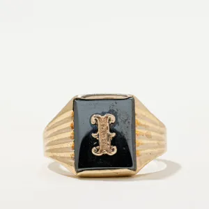 10K Hematite 'I' Initial Signet Ring | 4.00ct | SZ 8.25