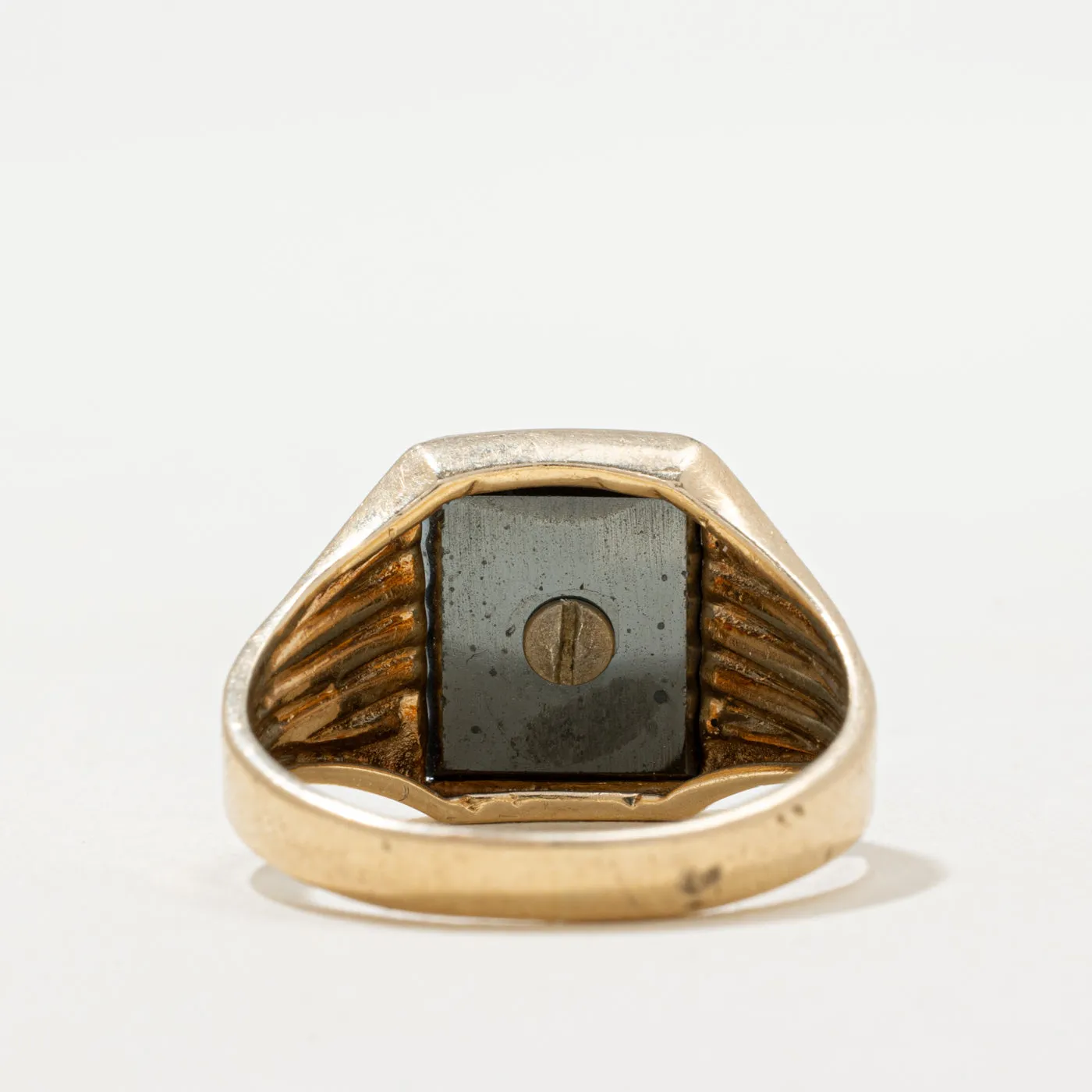 10K Hematite 'I' Initial Signet Ring | 4.00ct | SZ 8.25