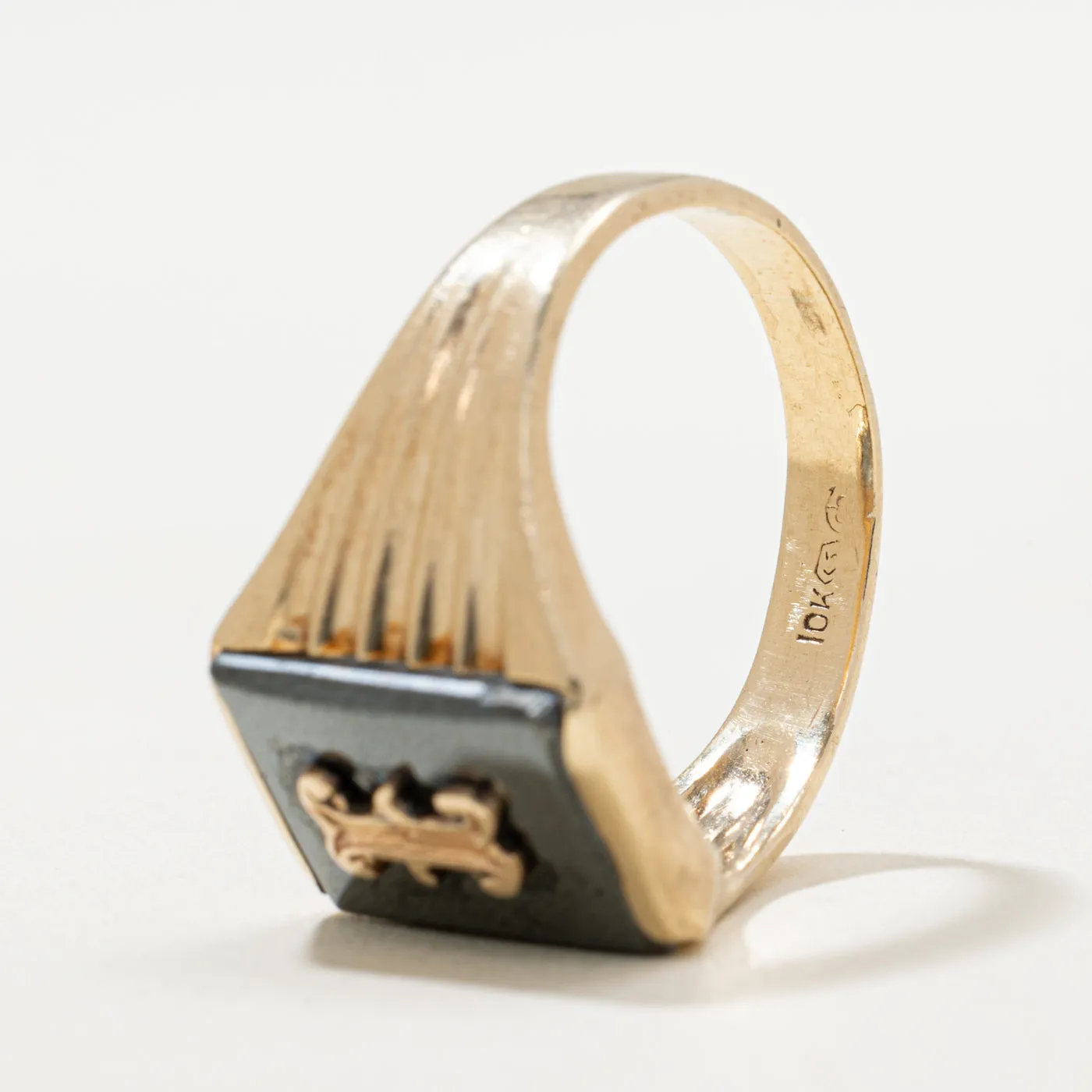 10K Hematite 'I' Initial Signet Ring | 4.00ct | SZ 8.25