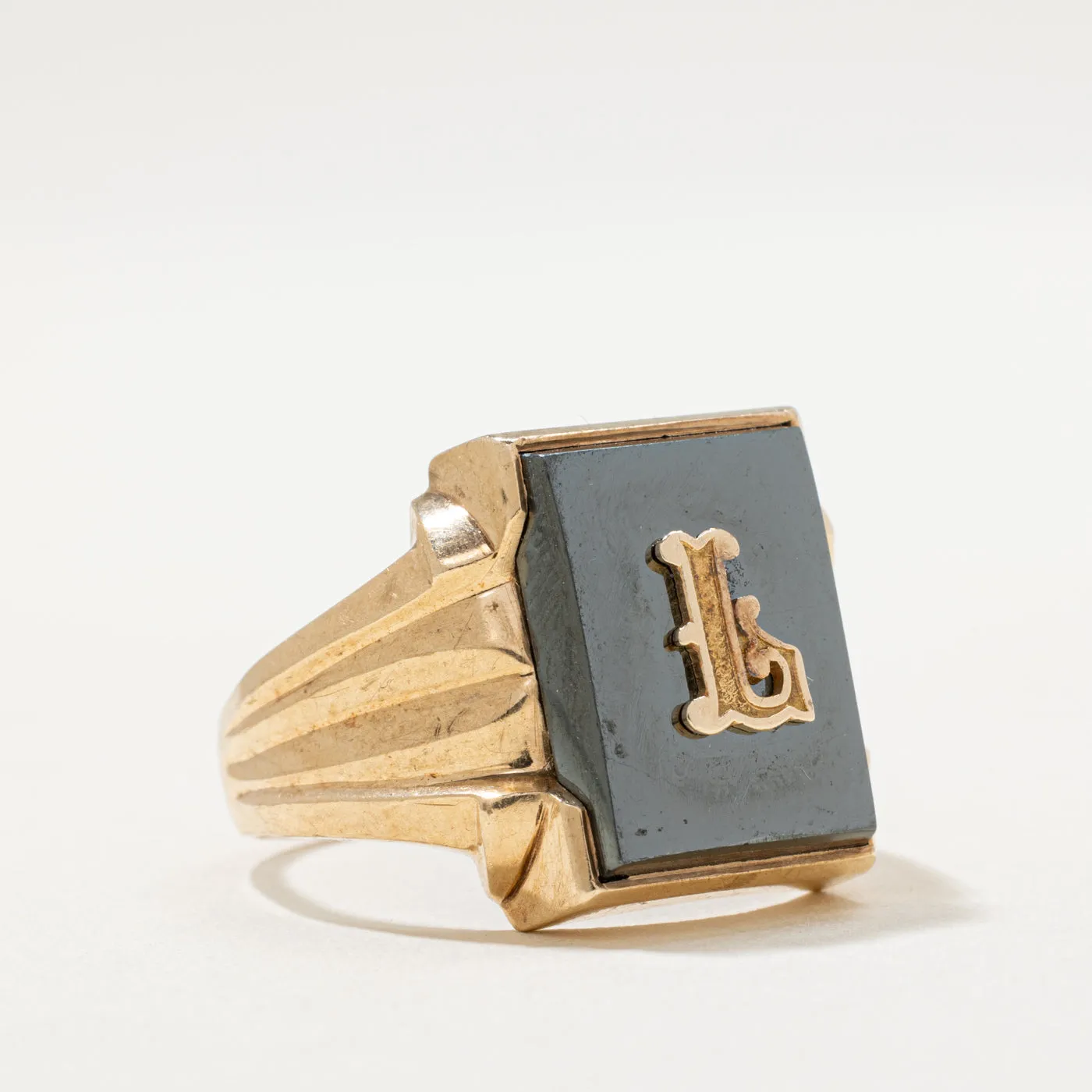 10K Hematite 'L' Initial Signet Ring | 7.80ct | SZ 10.75