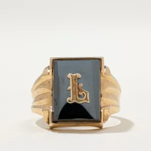 10K Hematite 'L' Initial Signet Ring | 7.80ct | SZ 10.75