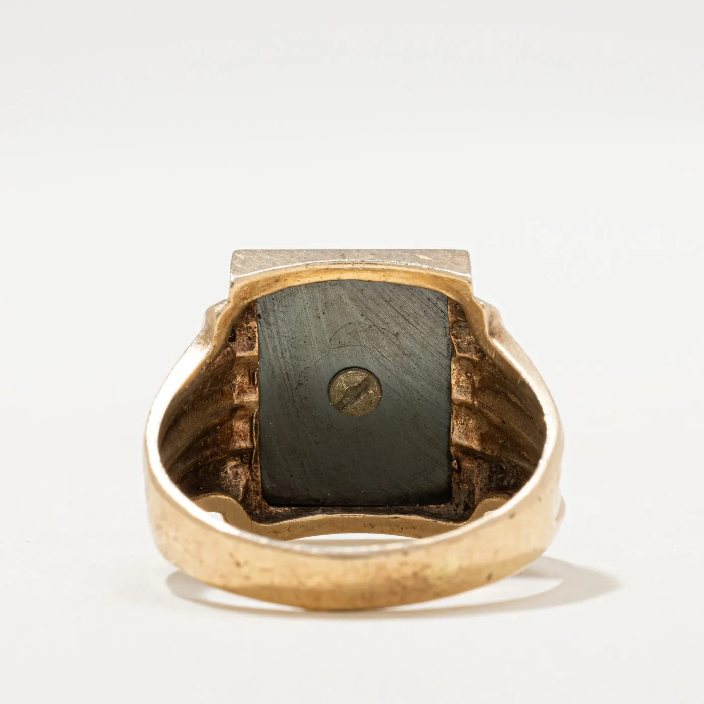 10K Hematite 'L' Initial Signet Ring | 7.80ct | SZ 10.75