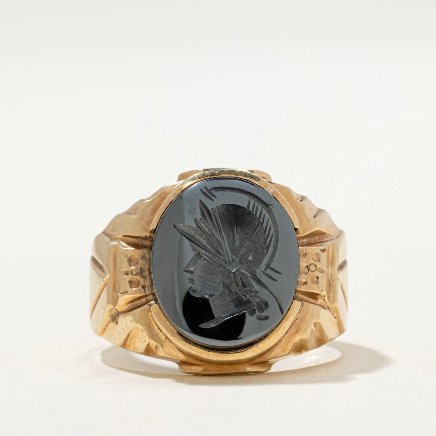 10K Intaglio Hematite Signet Ring | 5.00ct | SZ 8