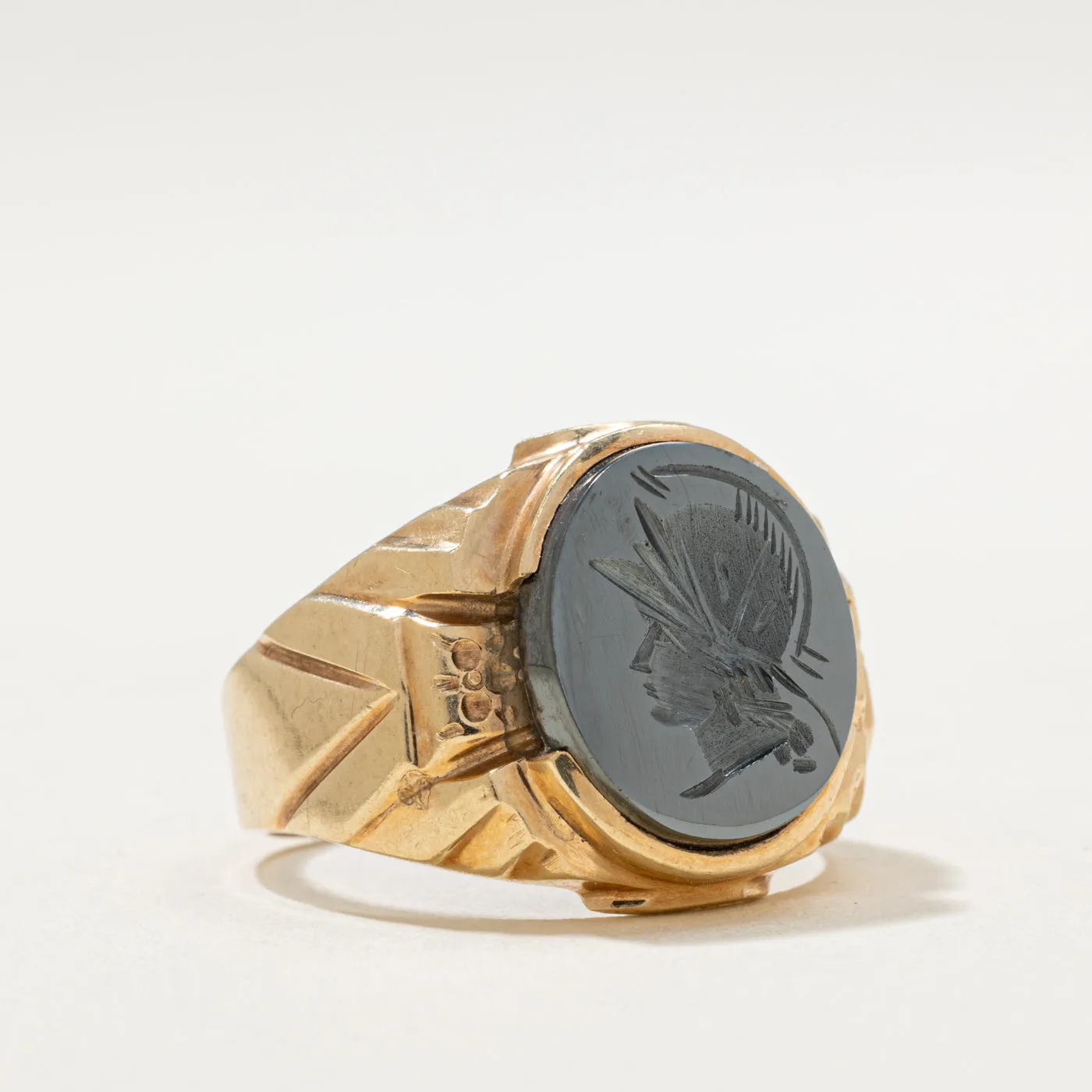 10K Intaglio Hematite Signet Ring | 5.00ct | SZ 8
