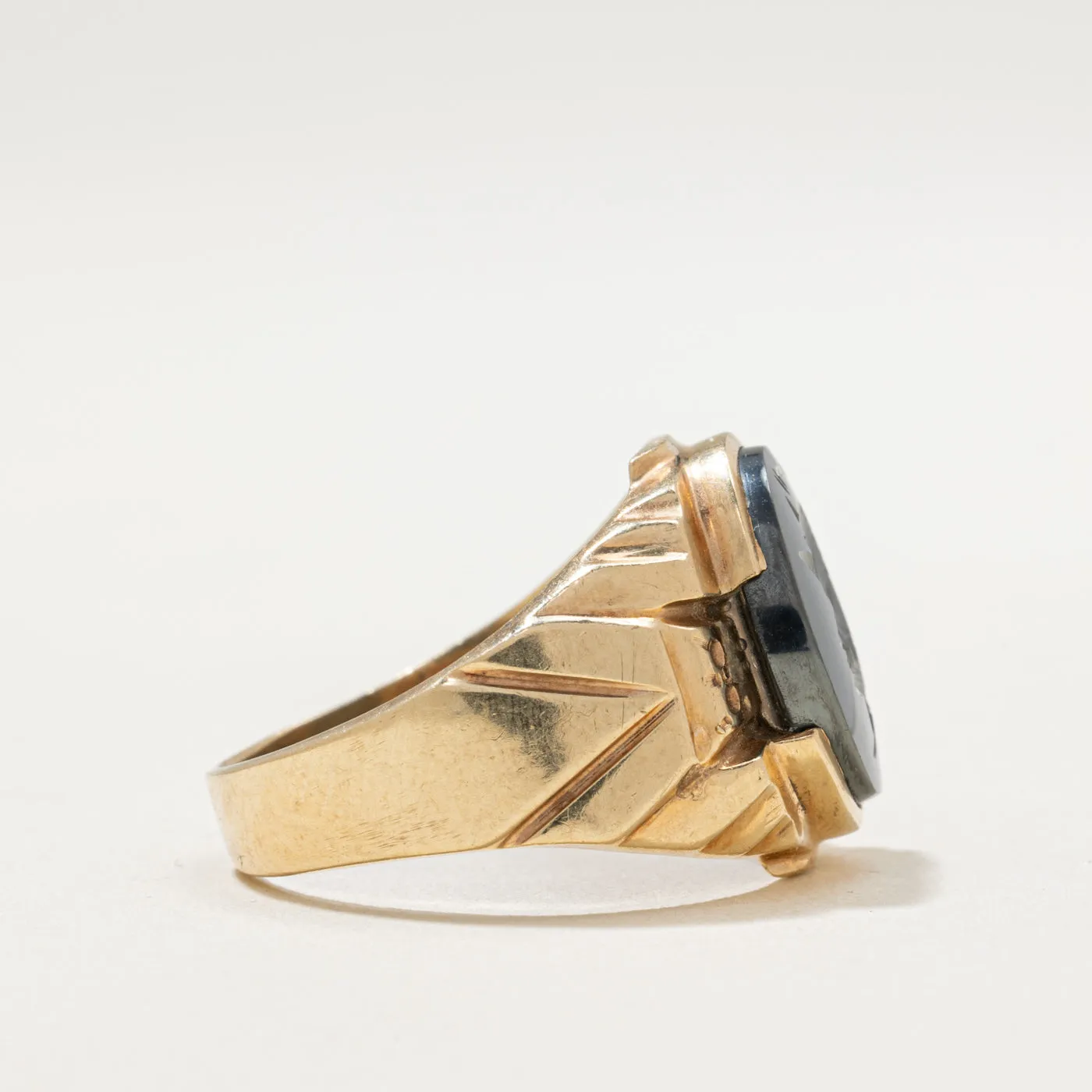 10K Intaglio Hematite Signet Ring | 5.00ct | SZ 8