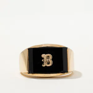 10K Onyx 'B' Initial Signet Ring | 3.00ct | SZ 9.25