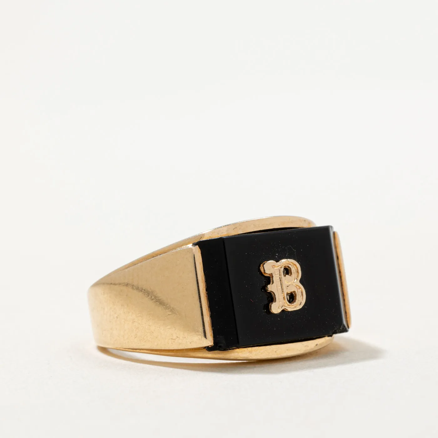 10K Onyx 'B' Initial Signet Ring | 3.00ct | SZ 9.25