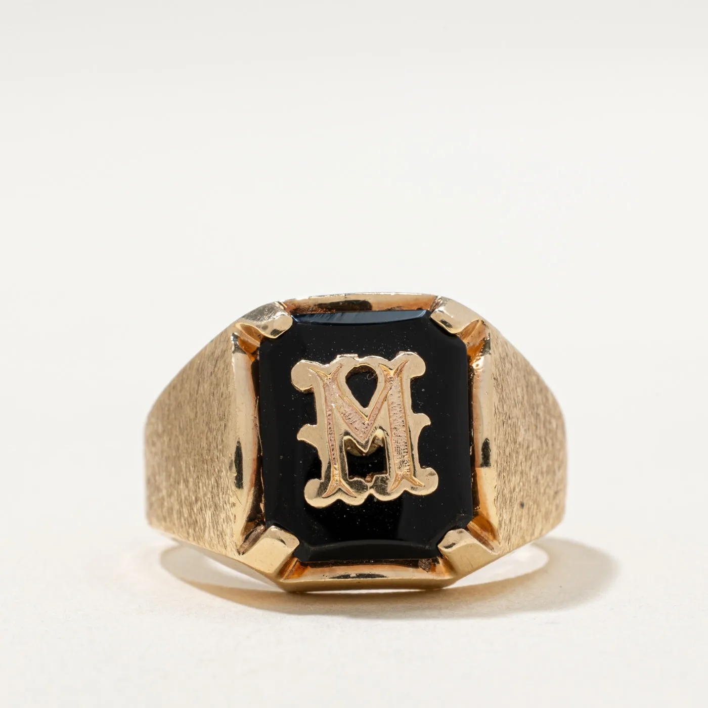 10K Onyx 'M' Initial Signet Ring | 1.90ct | SZ 8