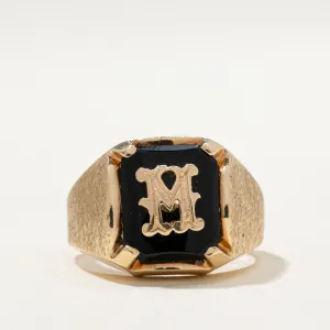 10K Onyx 'M' Initial Signet Ring | 1.90ct | SZ 8