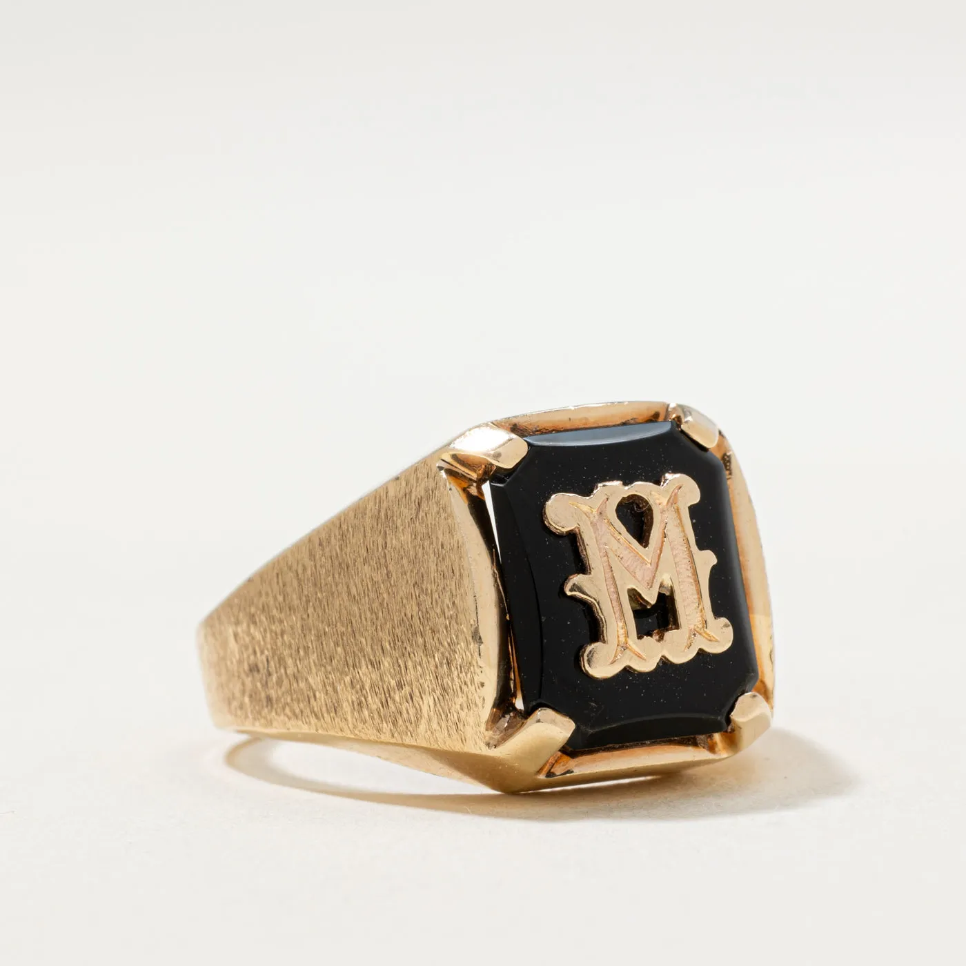 10K Onyx 'M' Initial Signet Ring | 1.90ct | SZ 8