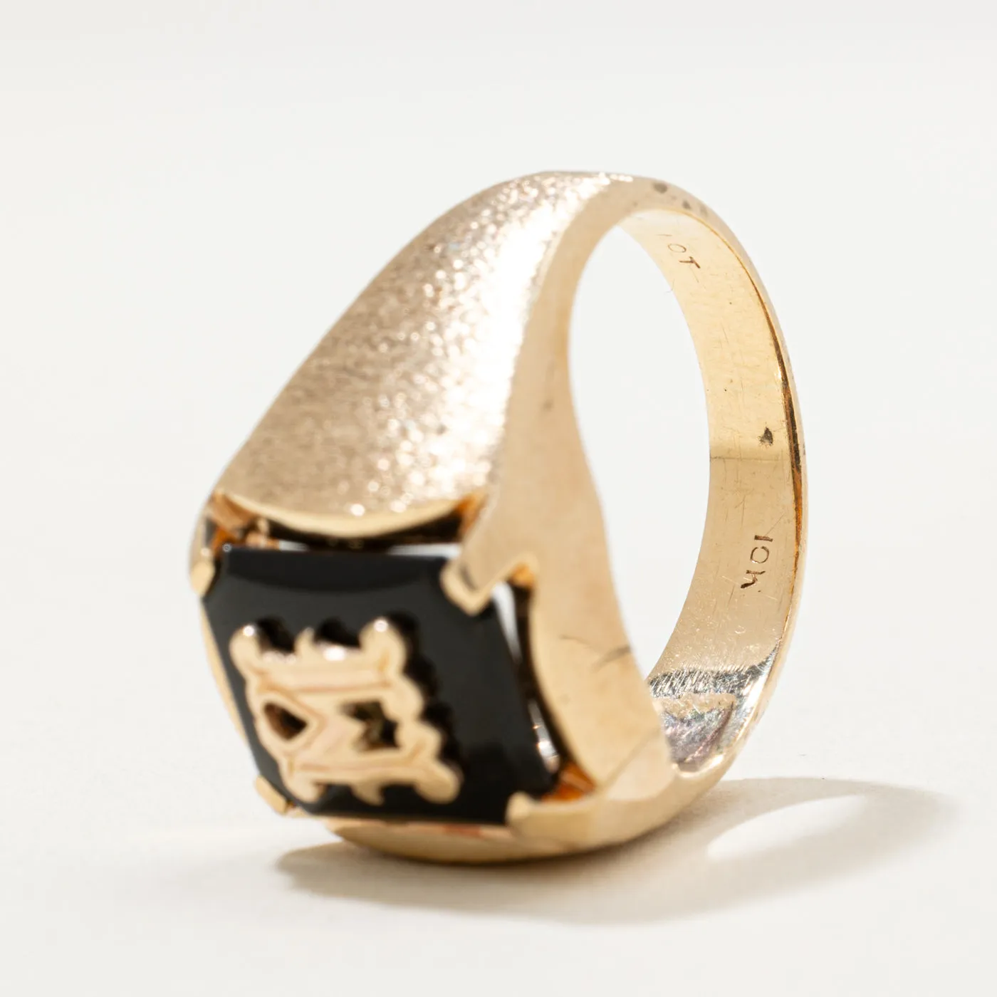 10K Onyx 'M' Initial Signet Ring | 1.90ct | SZ 8