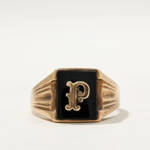 10K Onyx 'P' Initial Signet Ring | 1.70ct | SZ 11.75