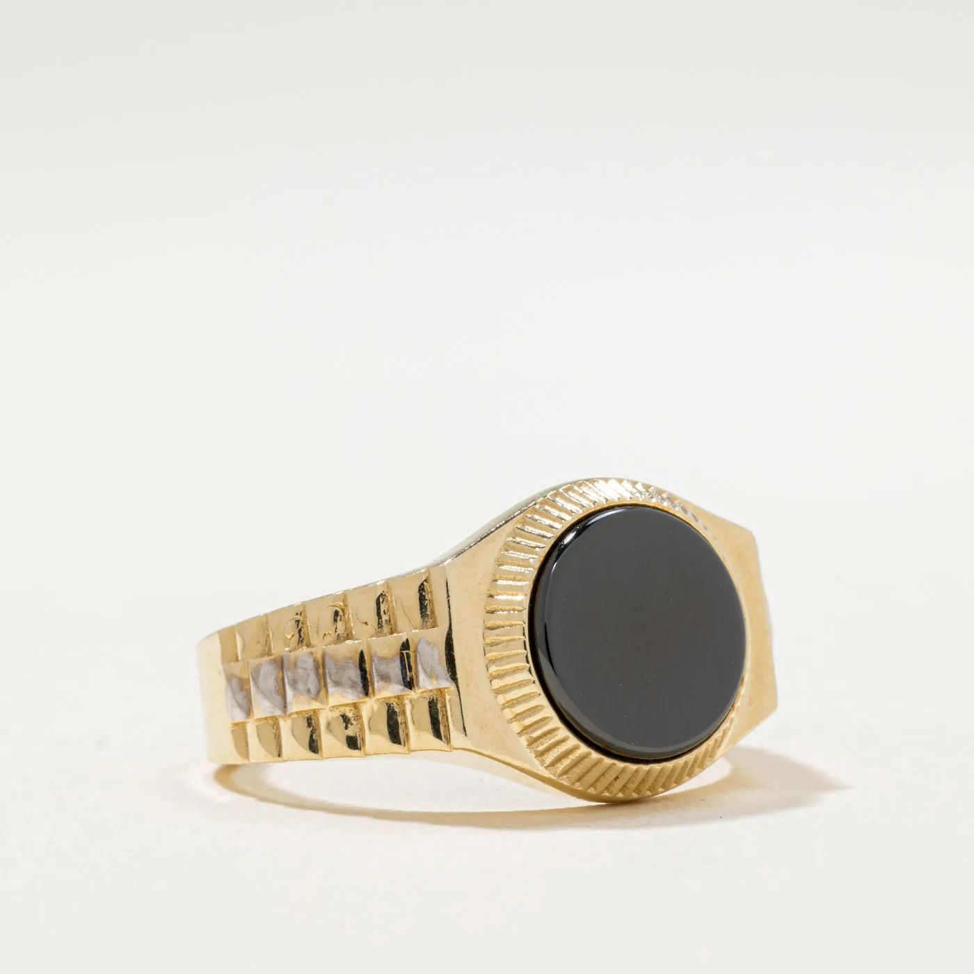 10K Onyx Textured Signet Ring | 1.50ct | SZ 9.5