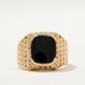 10K Onyx Textured Signet Ring | 2.00ct | SZ 8.5