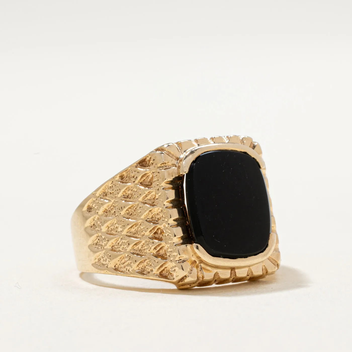 10K Onyx Textured Signet Ring | 2.00ct | SZ 8.5