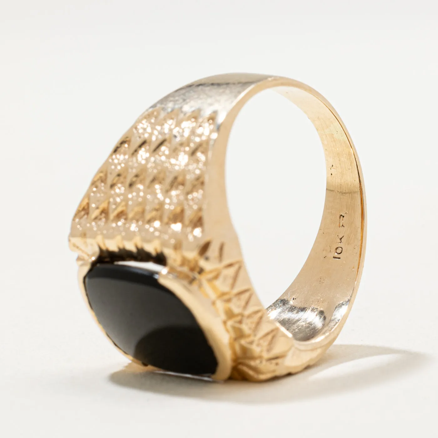 10K Onyx Textured Signet Ring | 2.00ct | SZ 8.5