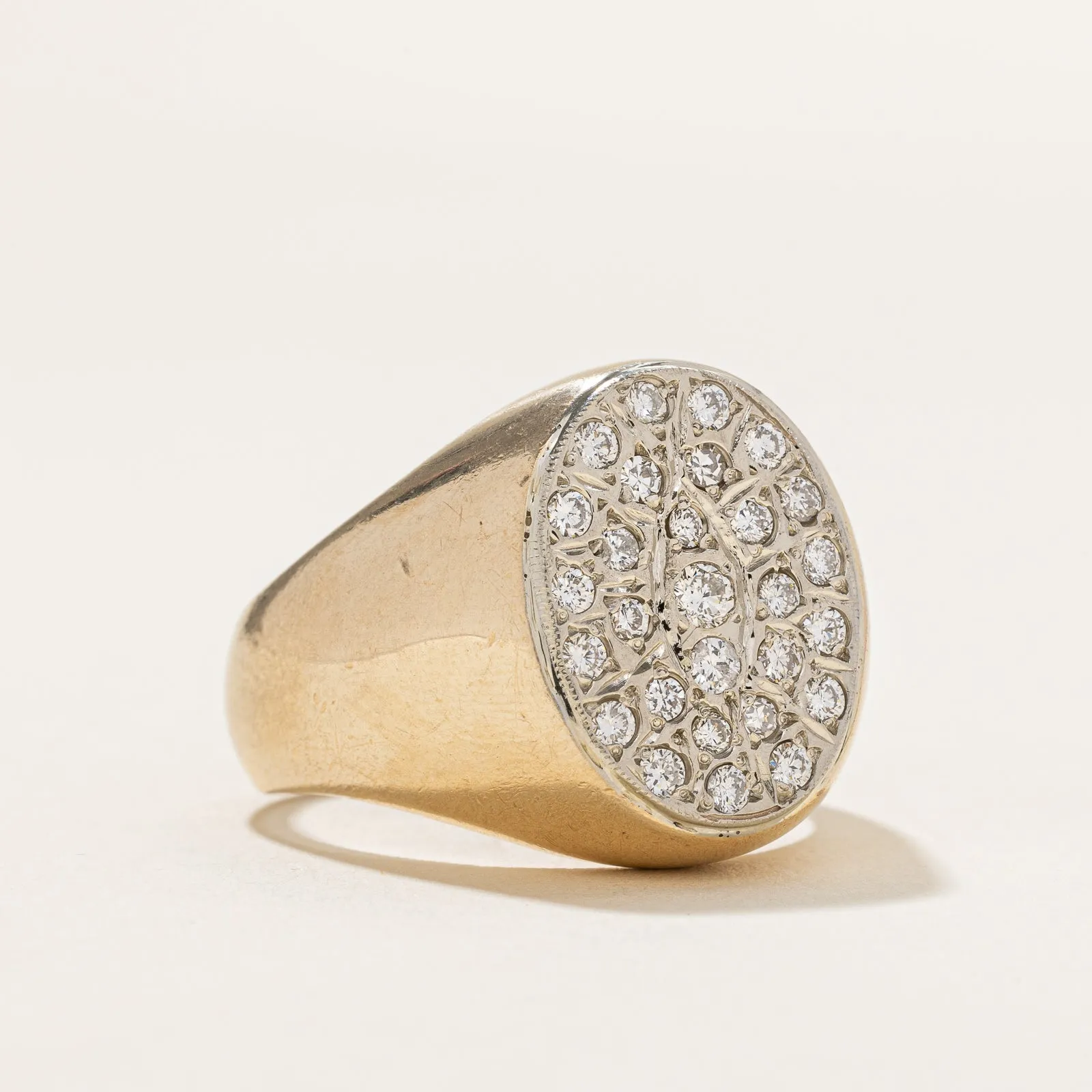 10K Pave Set Diamond Oval Signet Ring | 0.75ctw | SZ 11