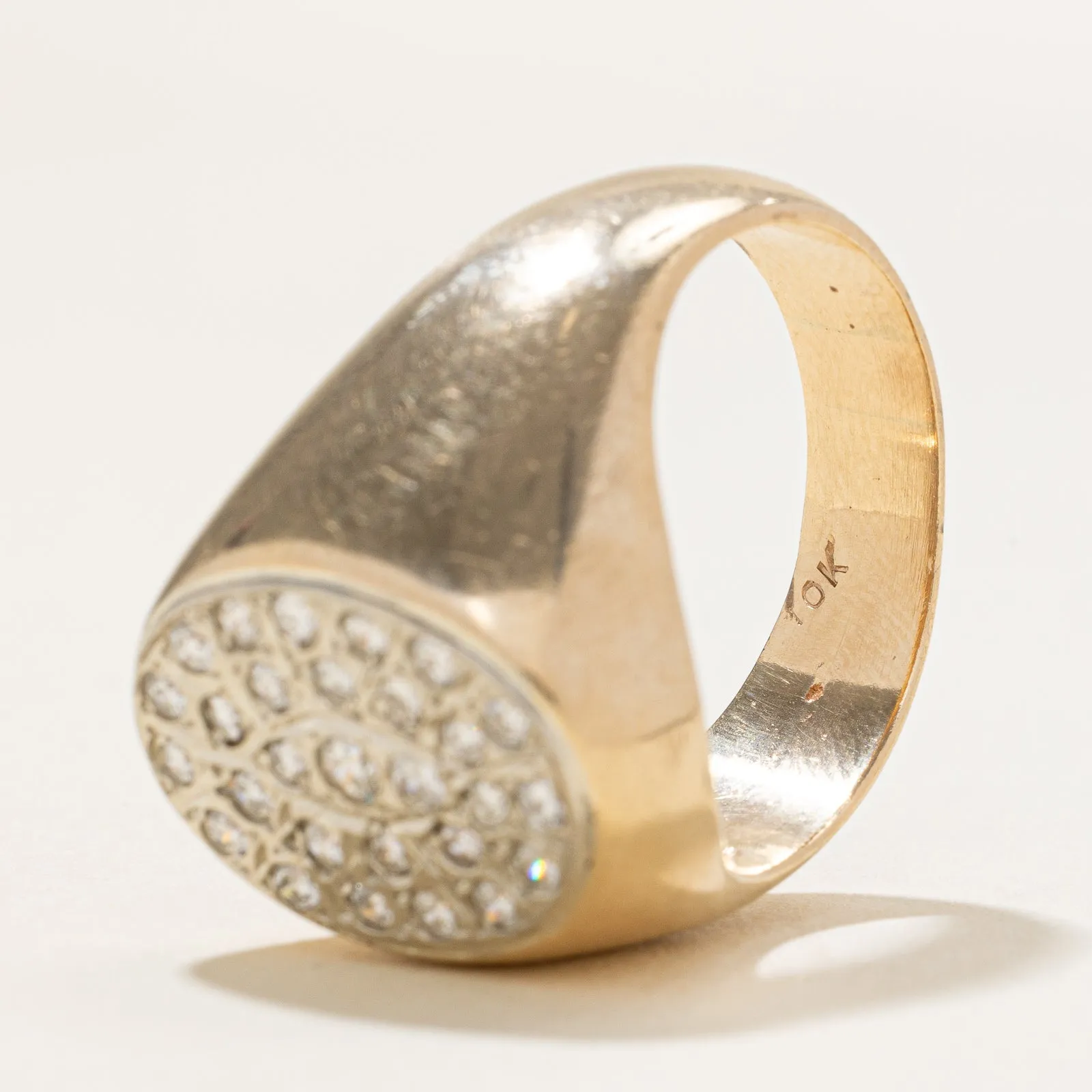 10K Pave Set Diamond Oval Signet Ring | 0.75ctw | SZ 11