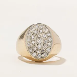 10K Pave Set Diamond Oval Signet Ring | 0.75ctw | SZ 11