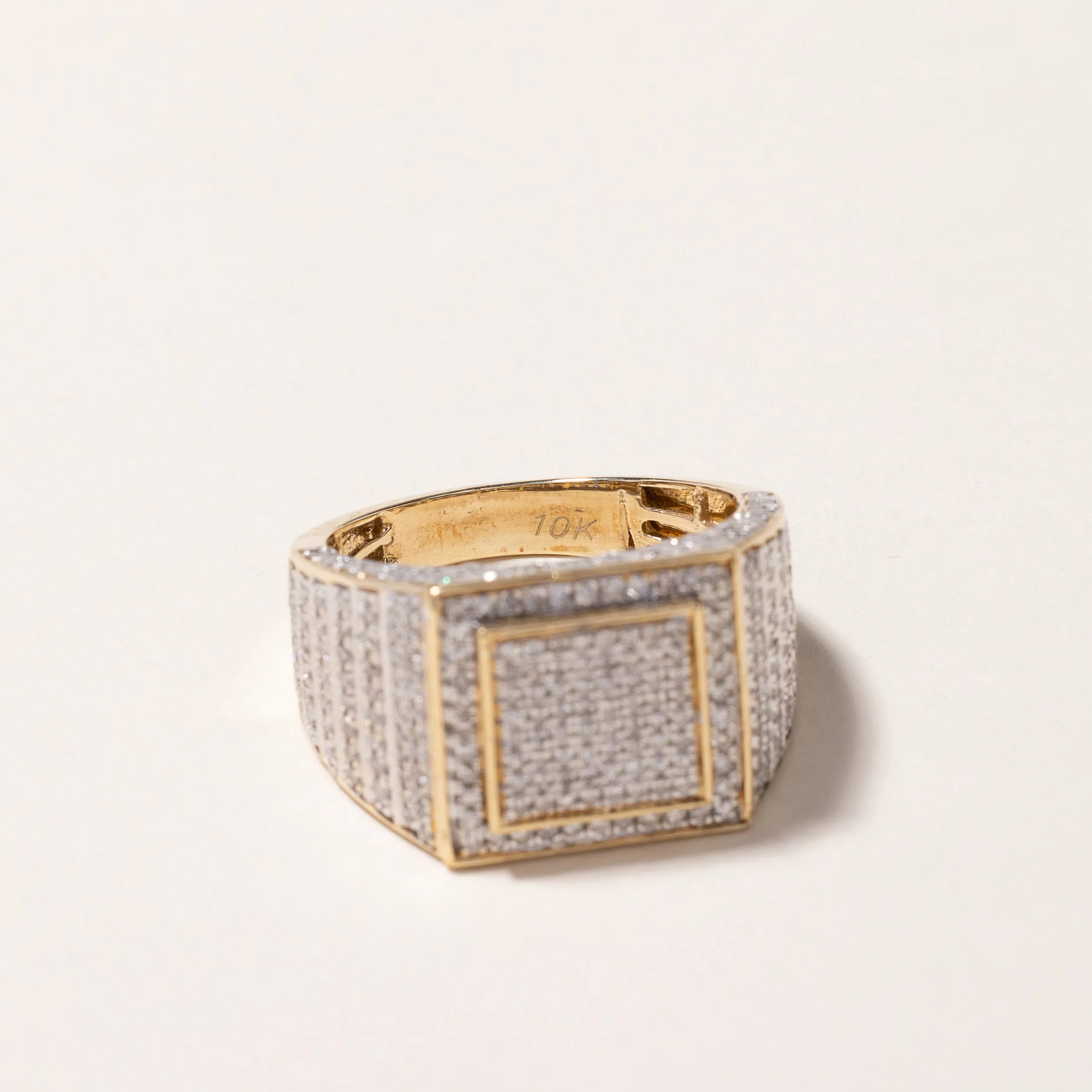 10k Yellow Gold Cluster Diamond Signet Ring | 1.53ctw | SZ 8.75