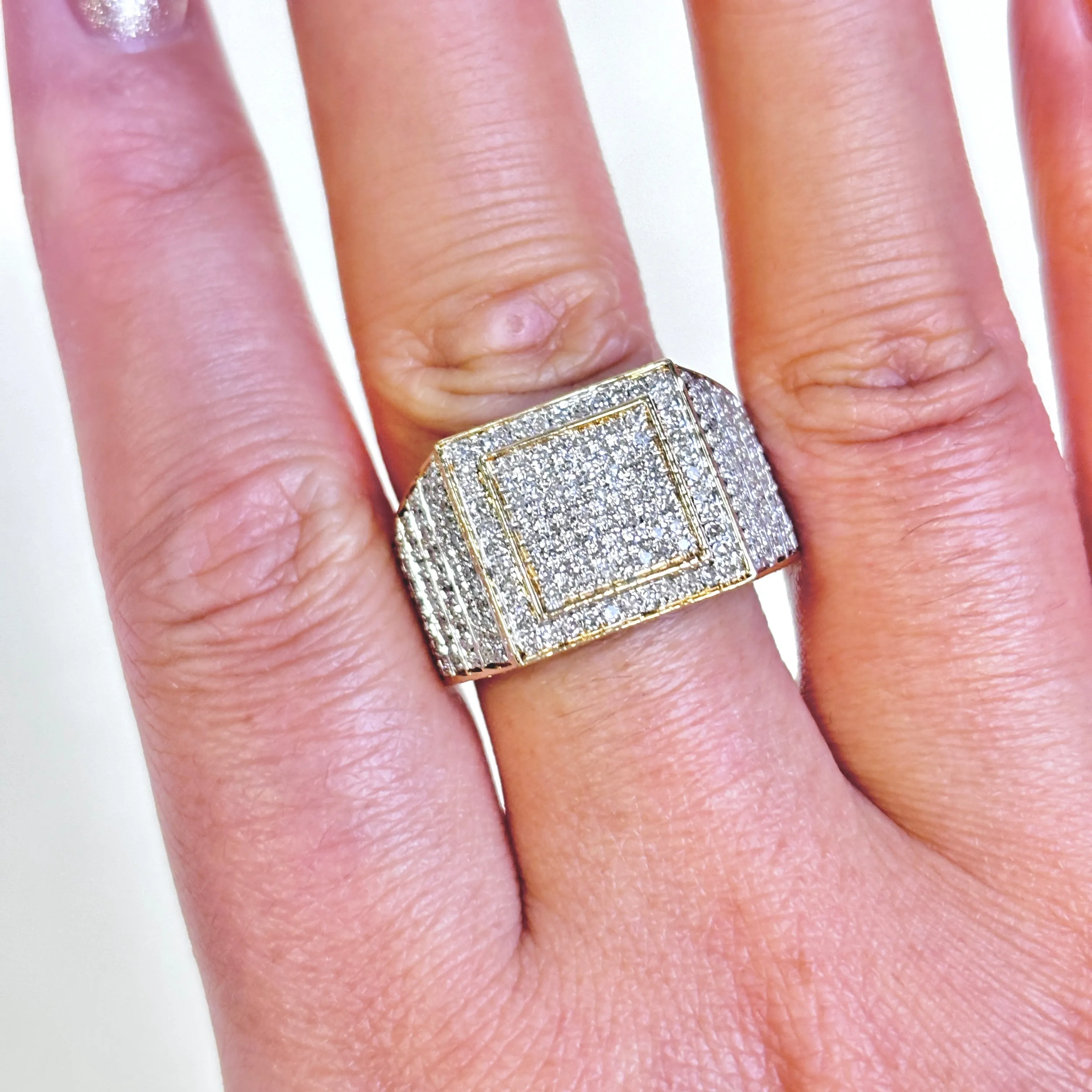 10k Yellow Gold Cluster Diamond Signet Ring | 1.53ctw | SZ 8.75
