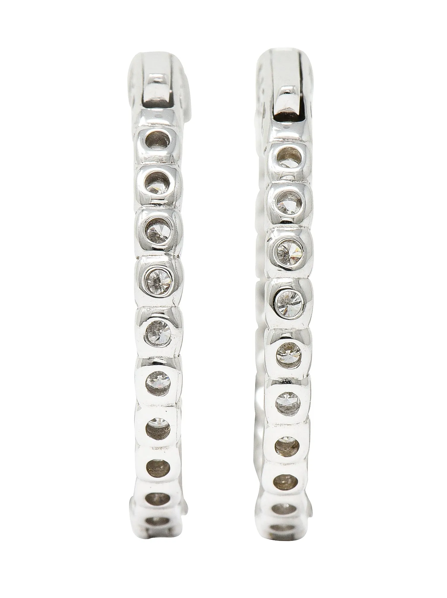 1.50 Carats Diamond 14 Karat White Gold Inside Outside 27 MM Hoop Earrings