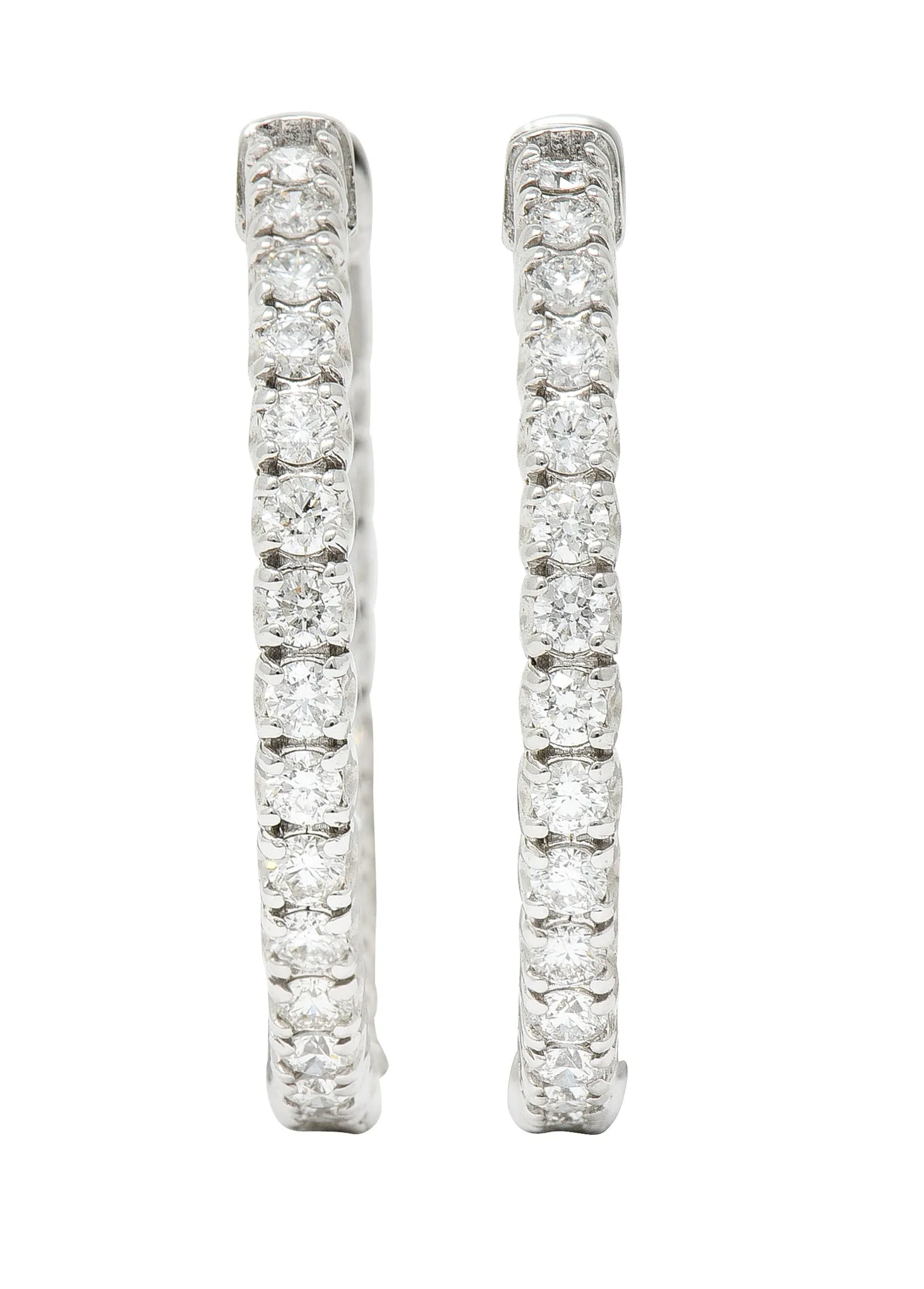 1.50 Carats Diamond 14 Karat White Gold Inside Outside 27 MM Hoop Earrings