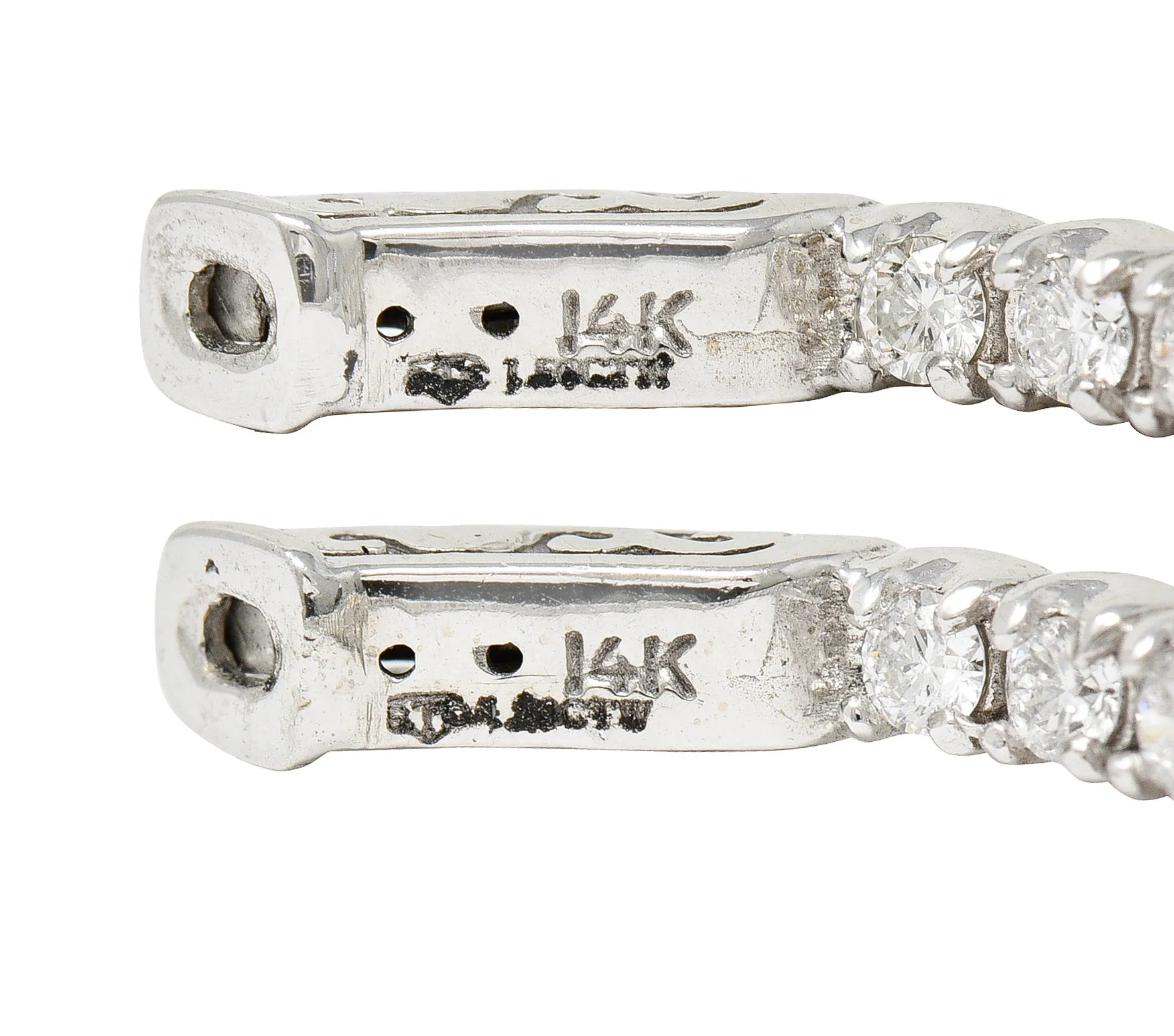 1.50 CTW Diamond 14 Karat White Gold Inside Outside 27 MM Hoop Earrings