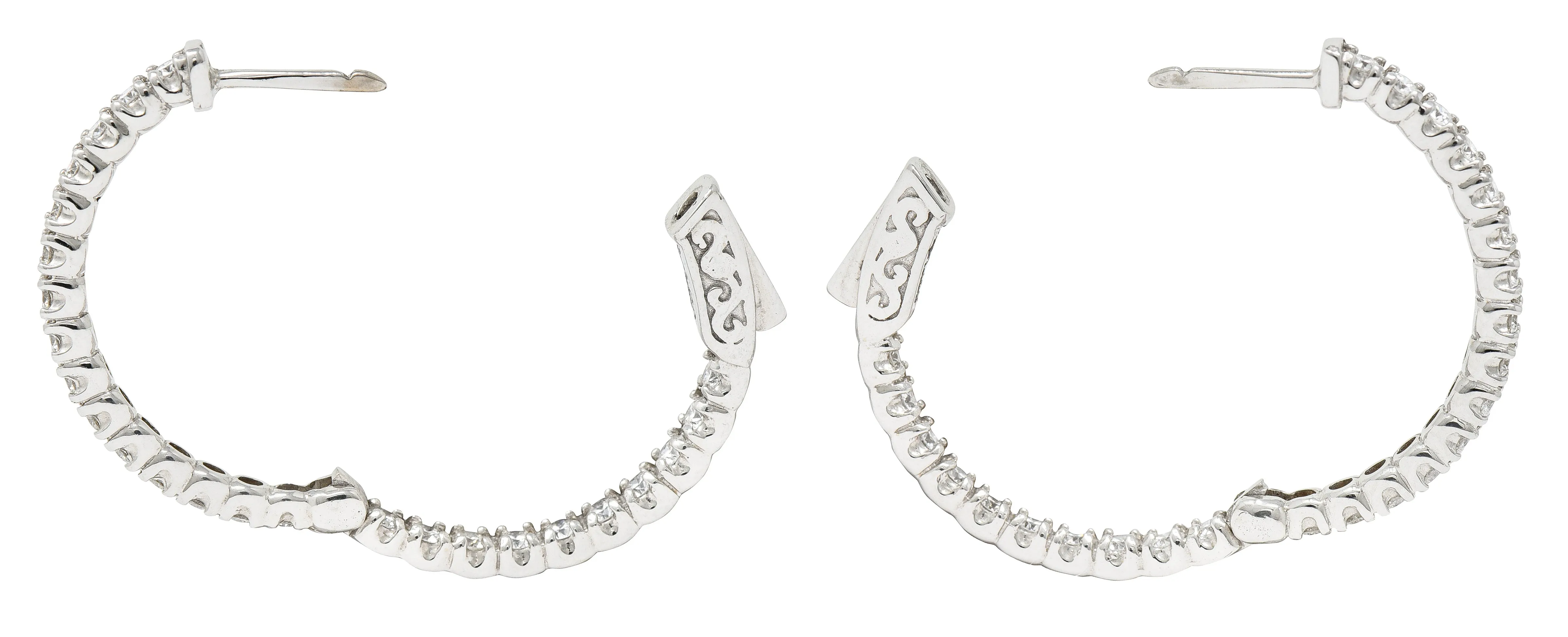 1.50 CTW Diamond 14 Karat White Gold Inside Outside 27 MM Hoop Earrings