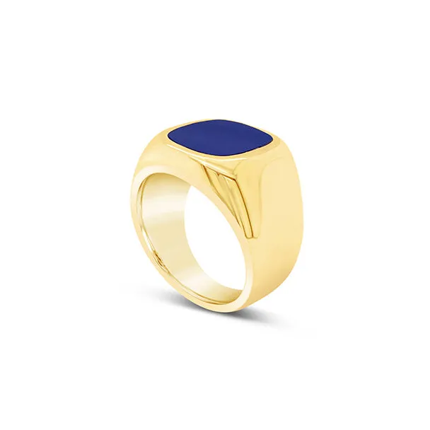 18CT YELLOW GOLD LAPIS LAZULI GENTS SIGNET RING - POLISHED SURFACE