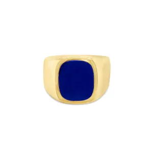 18CT YELLOW GOLD LAPIS LAZULI GENTS SIGNET RING - POLISHED SURFACE