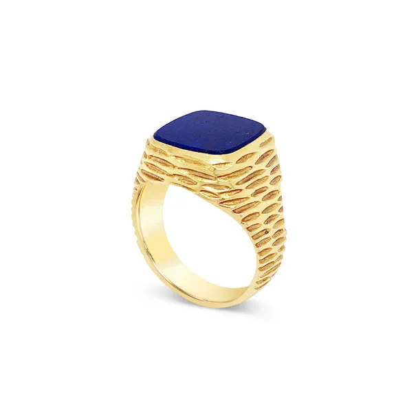 18CT YELLOW GOLD LAPIS LAZULI GENTS SIGNET RING