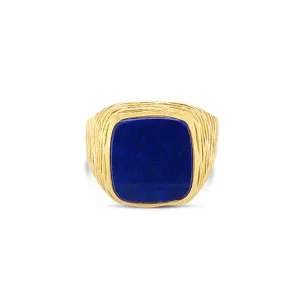 18CT YELLOW GOLD LAPIS LAZULI GENTS SIGNET RING