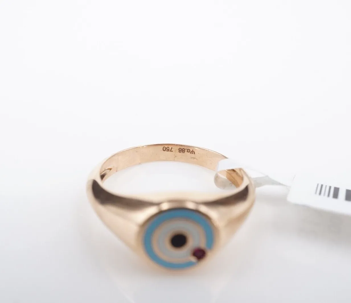 18k Enamel Ruby Signet Ring Bullseye Rose Gold Size 4 NWOT Multicolor RG4328