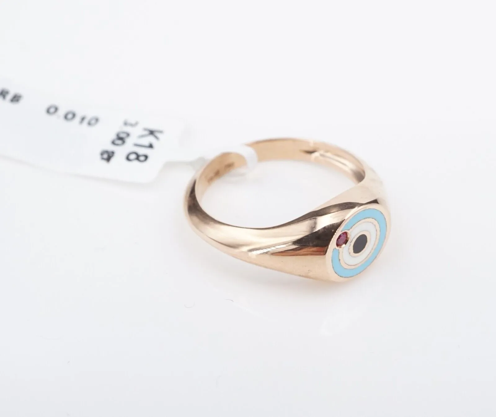 18k Enamel Ruby Signet Ring Bullseye Rose Gold Size 4 NWOT Multicolor RG4328
