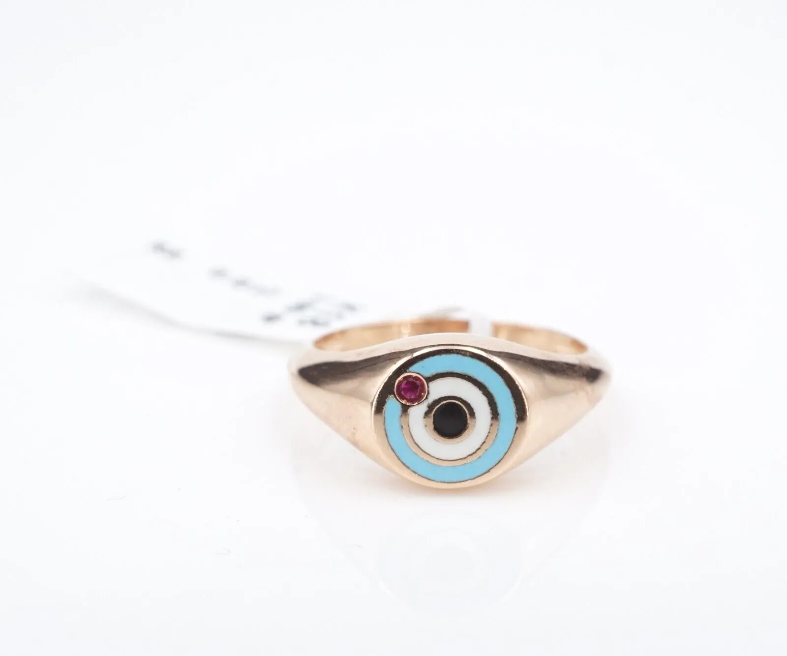 18k Enamel Ruby Signet Ring Bullseye Rose Gold Size 4 NWOT Multicolor RG4328