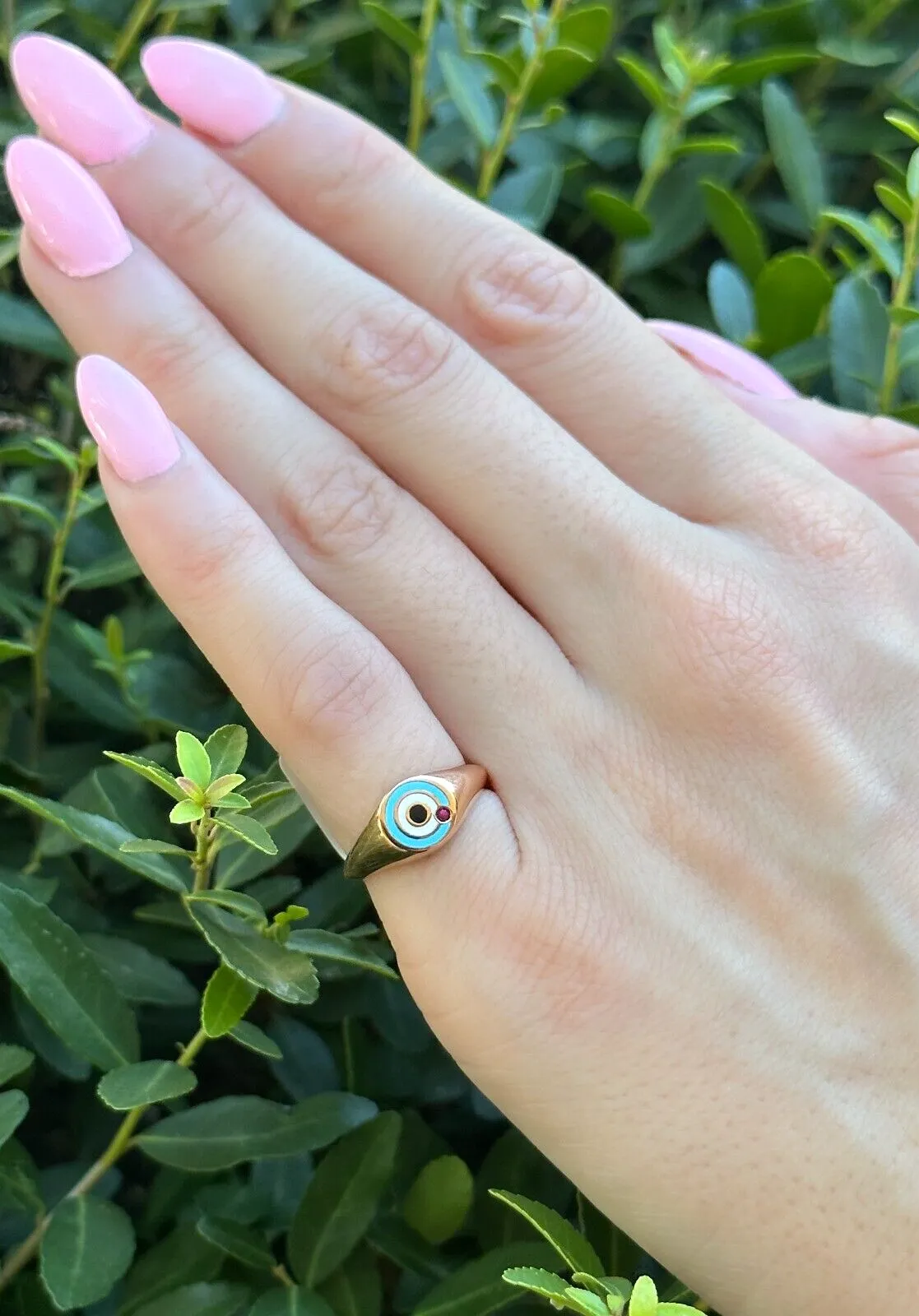 18k Enamel Ruby Signet Ring Bullseye Rose Gold Size 4 NWOT Multicolor RG4328