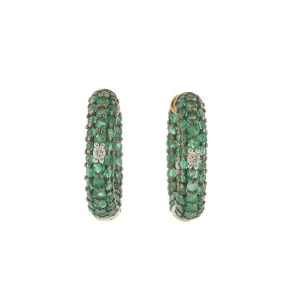 18KT Yellow Gold Emerald and Diamond Huggie Hoop Earrings