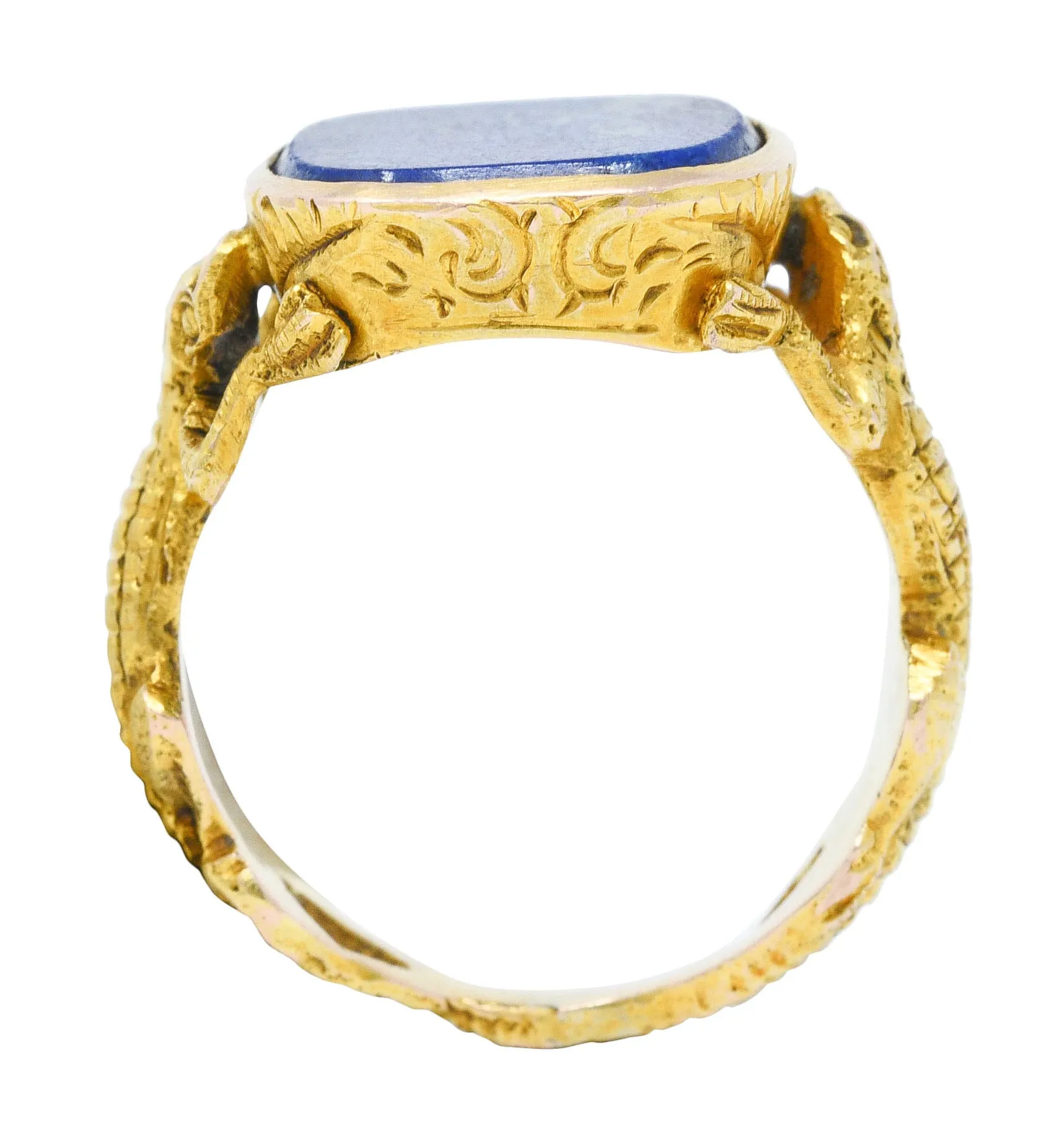 1900 Victorian Lapis Lazuli 14 Karat Gold Lizard Unisex Signet Ring