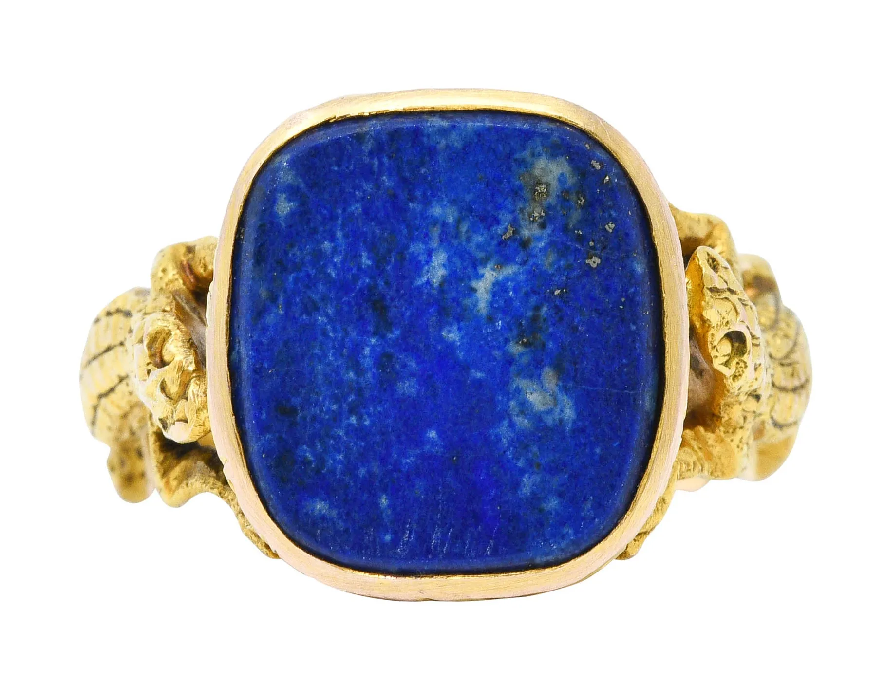 1900 Victorian Lapis Lazuli 14 Karat Gold Lizard Unisex Signet Ring