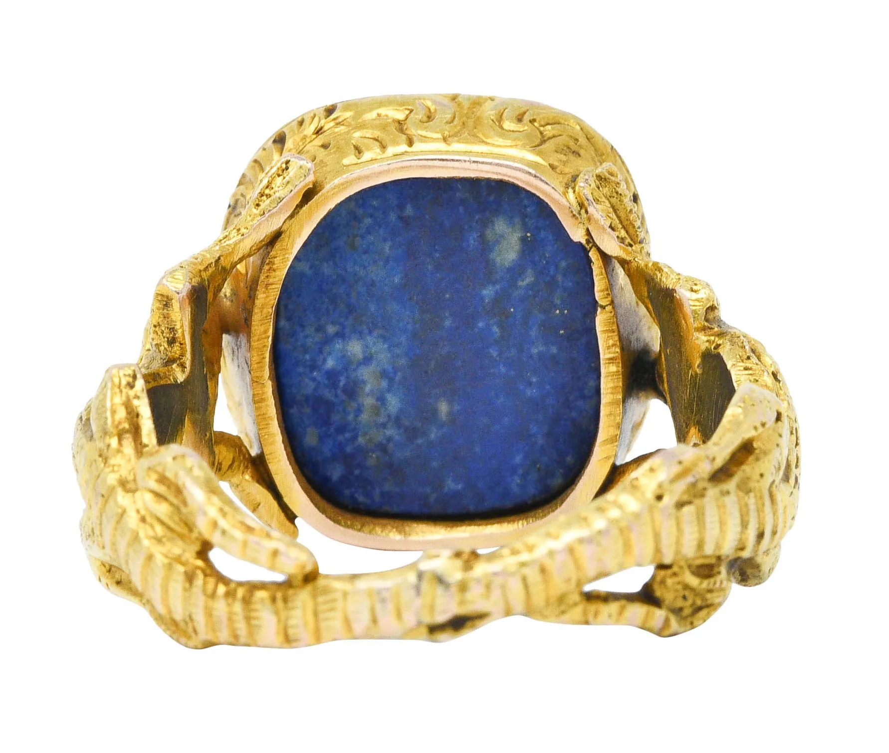 1900 Victorian Lapis Lazuli 14 Karat Gold Lizard Unisex Signet Ring