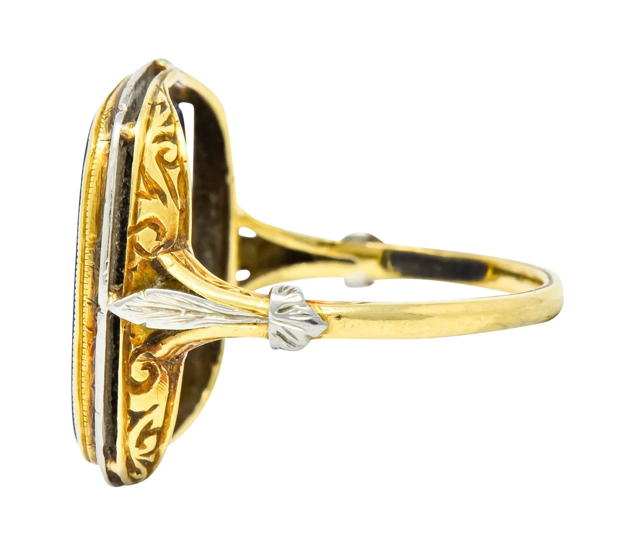 1910 Edwardian Lapis Intaglio Platinum-Topped 14 Karat Gold Signet Ring