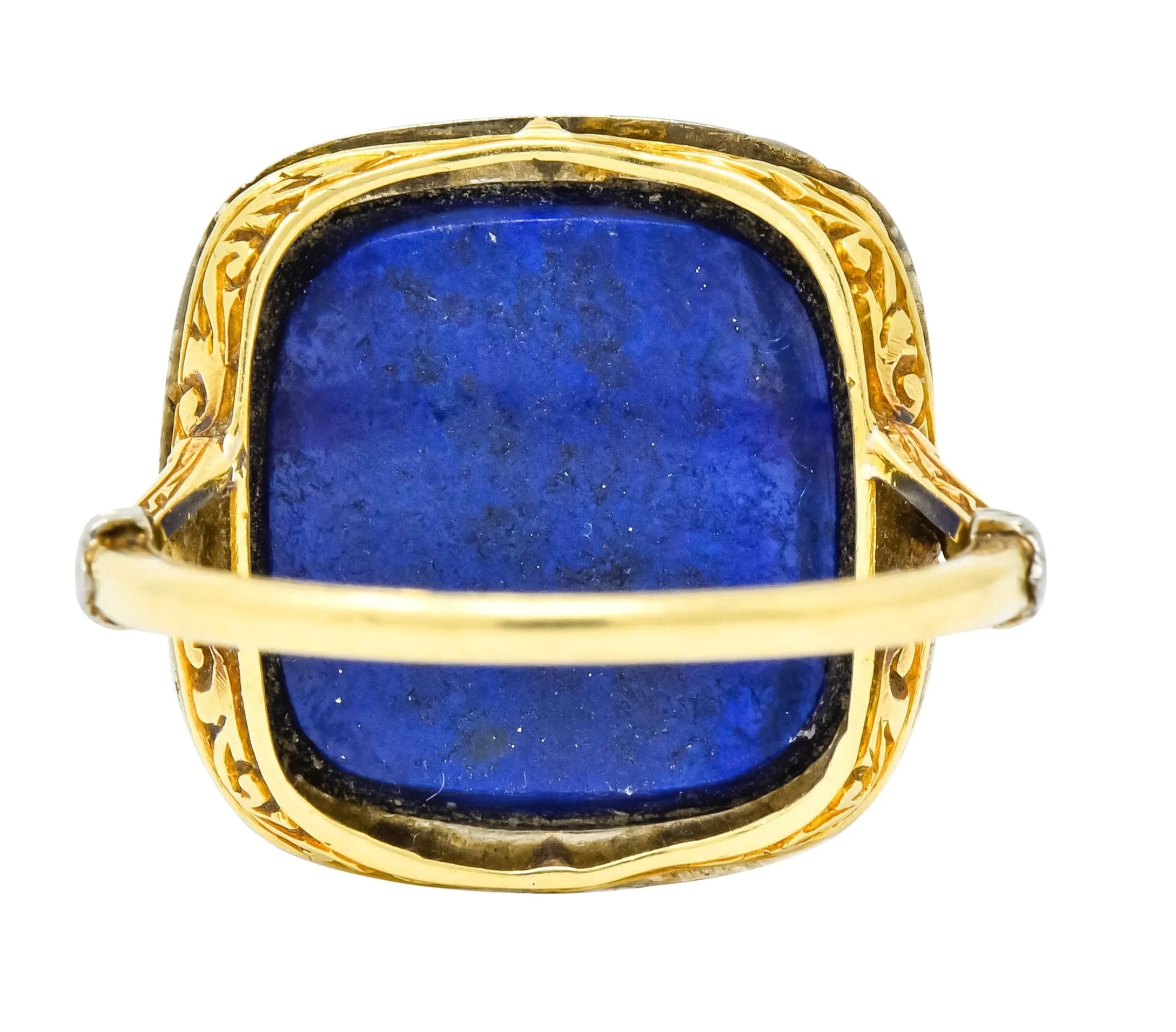 1910 Edwardian Lapis Intaglio Platinum-Topped 14 Karat Gold Signet Ring
