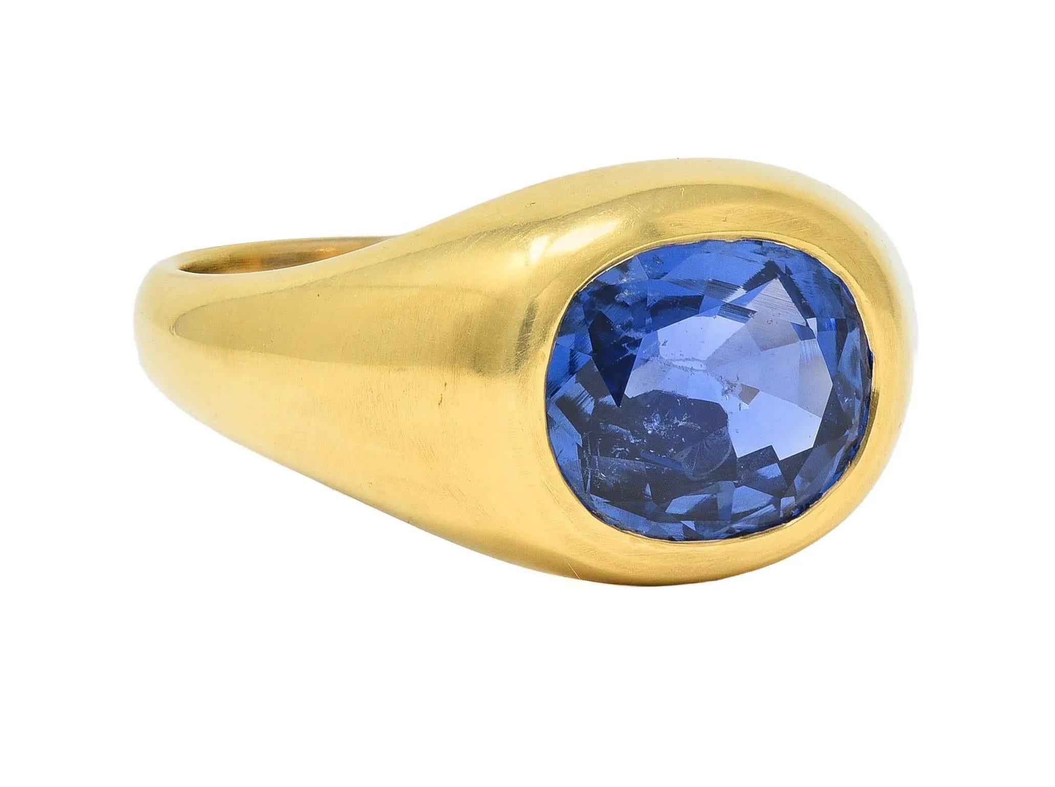 1960's 4.34 CTW No Heat Ceylon Sapphire 18 Karat Yellow Gold Vintage Signet Ring GIA