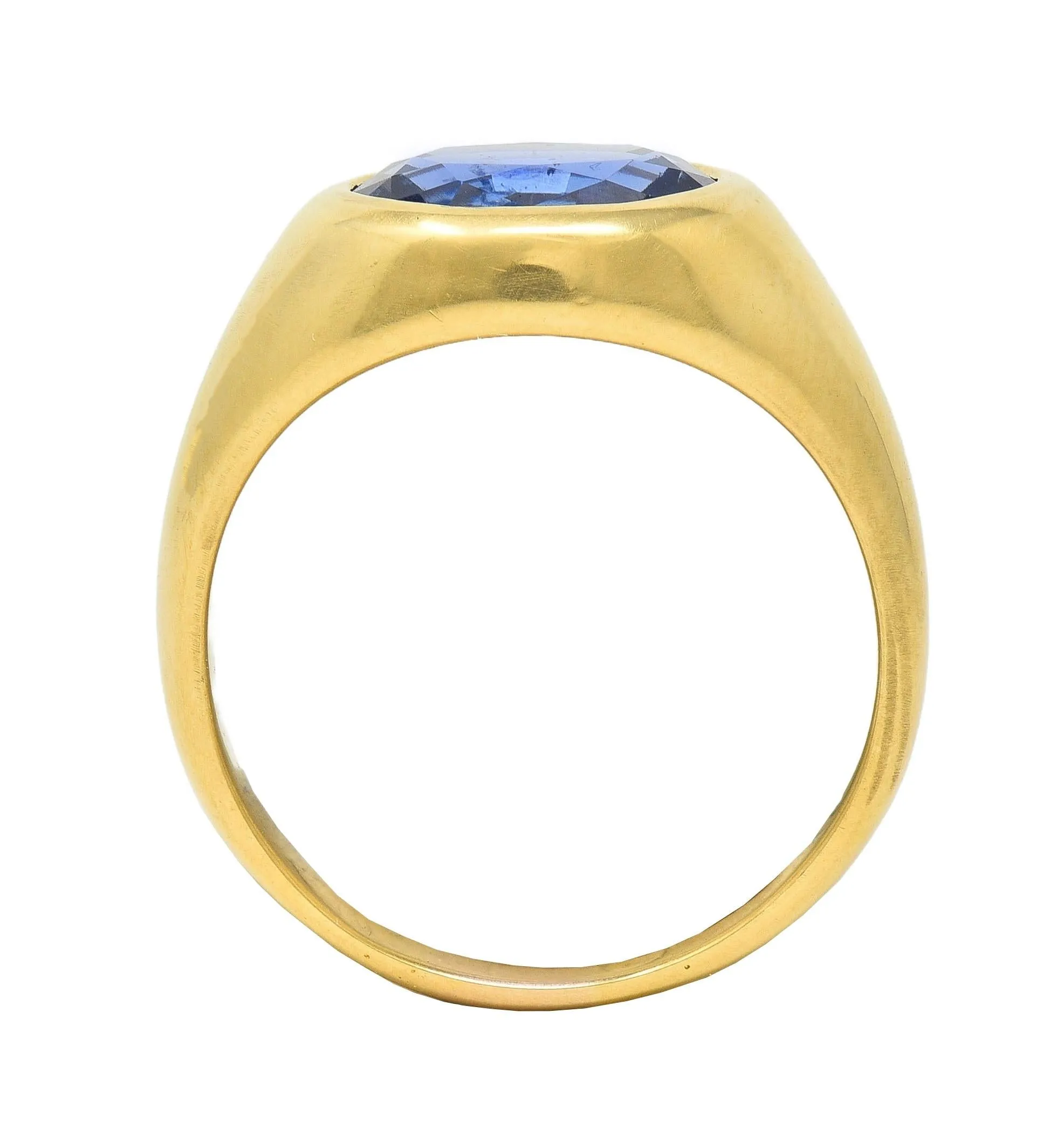 1960's 4.34 CTW No Heat Ceylon Sapphire 18 Karat Yellow Gold Vintage Signet Ring GIA